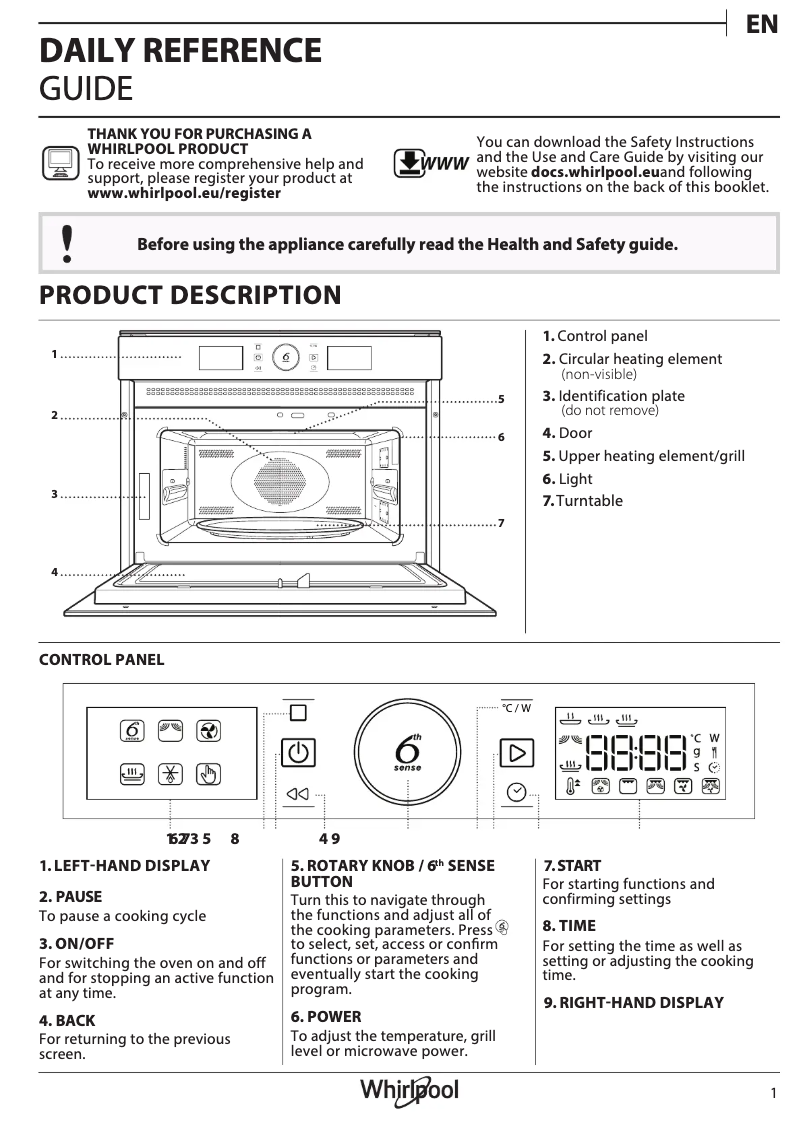 Page 1 de la notice Manuel d'utilisation et d'entretien Whirlpool AMW 9607/IX