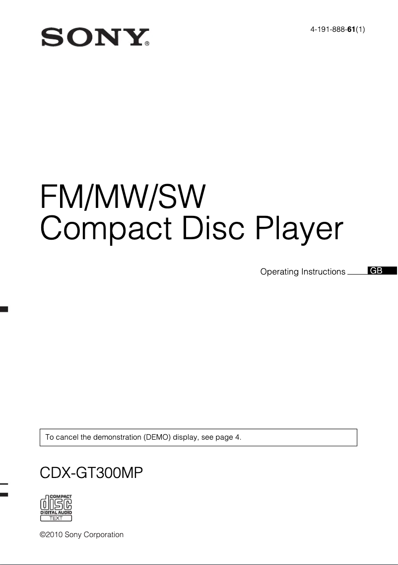 Image de la première page du manuel de l'appareil CDX-GT300MP