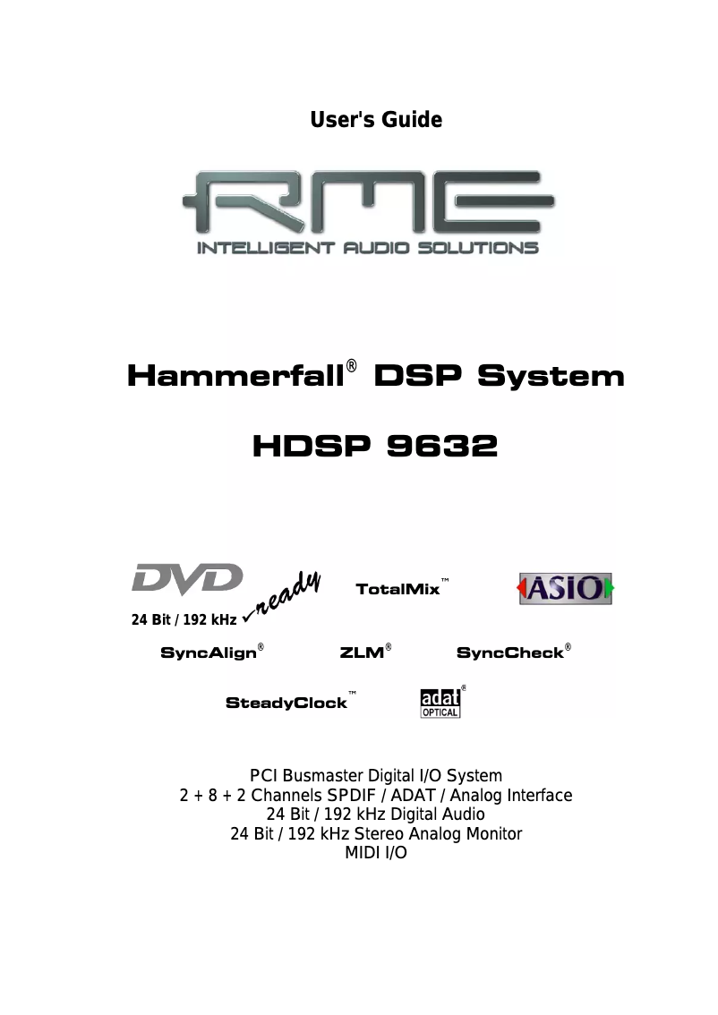 Page 1 de la notice Manuel utilisateur RME HDSP 9632