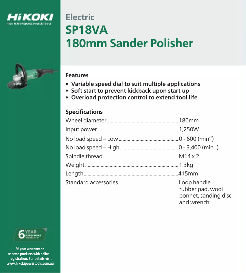 Page n°1 - Fiche technique HiKOKI SP 18VA