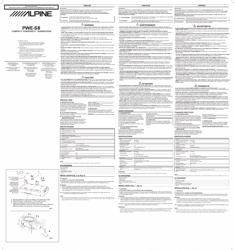 Page 1 de la notice Manuel utilisateur Alpine PWE-S8