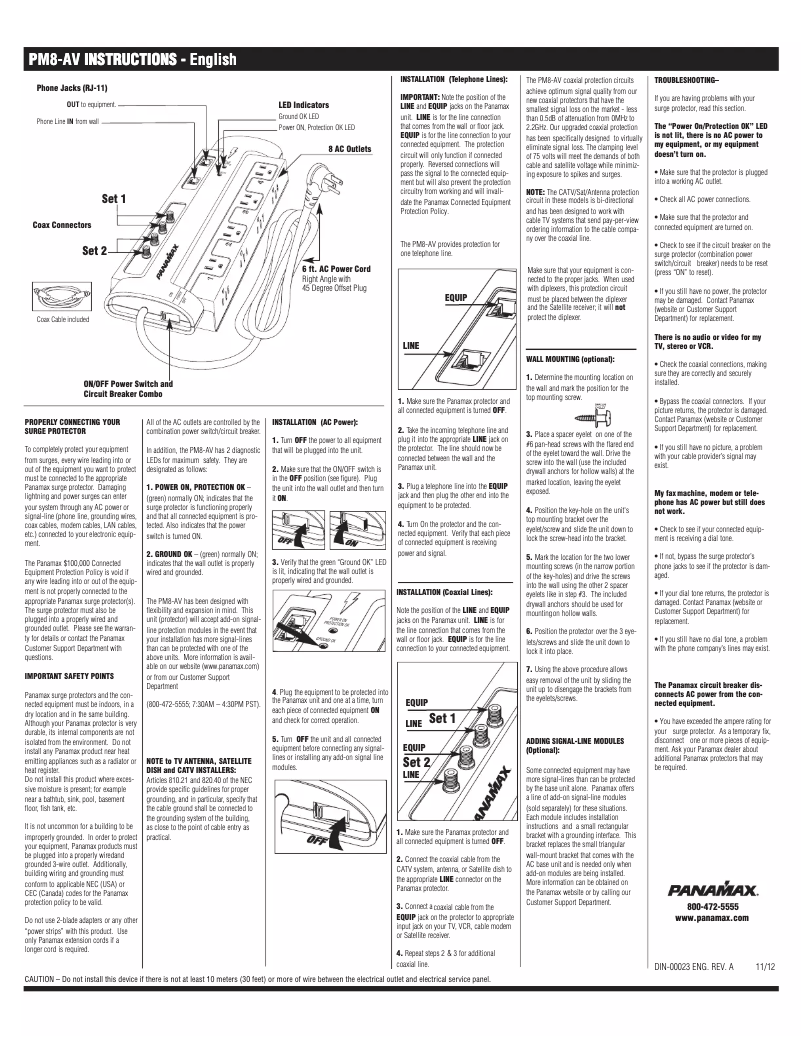 Page 1 de la notice Manuel utilisateur Panamax PM8-AV