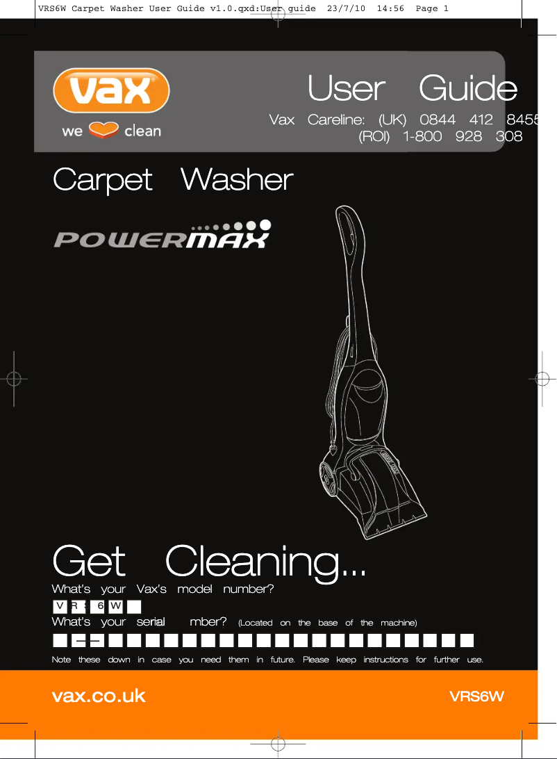 Página 1 del manual Manual de usuario Vax Powermax VRS19W