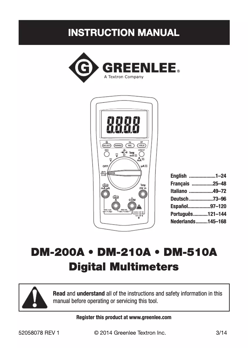 Page n°1 - Manuel utilisateur Greenlee DM-200A