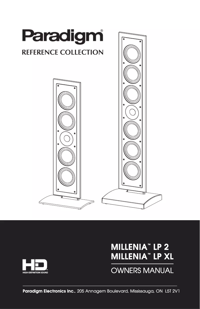 Page 1 de la notice Mode d'emploi Paradigm Millenia LP 2