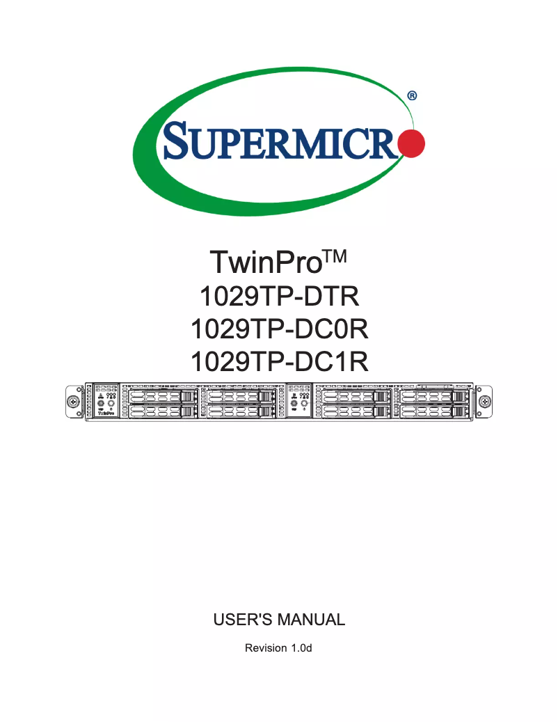 Page 1 de la notice Manuel utilisateur Supermicro SuperServer 1029TP-DC0R