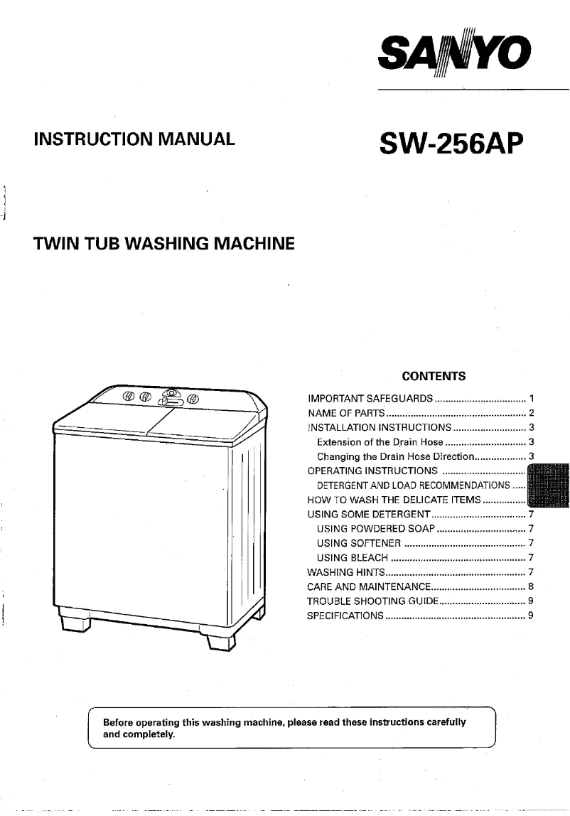 Page n°1 - Manuel utilisateur Sanyo SW-256AP
