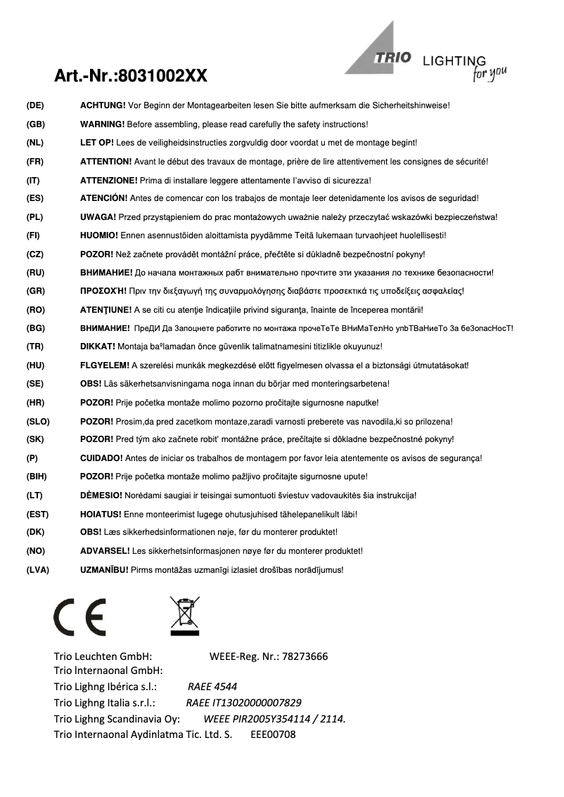 Page 1 de la notice Manuel utilisateur Trio Lighting Trumpet 803100207