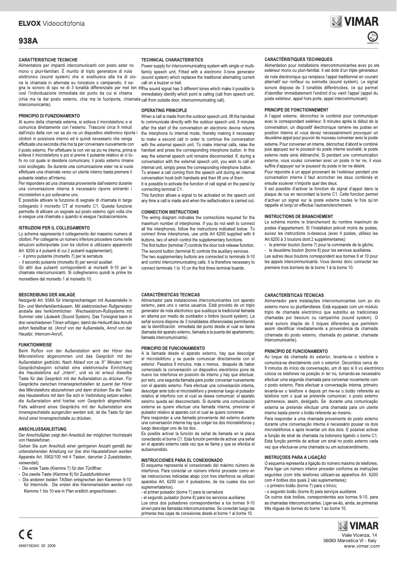 Page 1 de la notice Guide d'installation Vimar ELVOX 938A