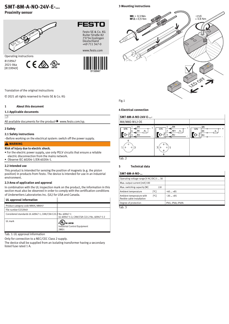 Page 1 de la notice Manuel utilisateur Festo SMT-8M-A-NO-24V-E-7,5-OE