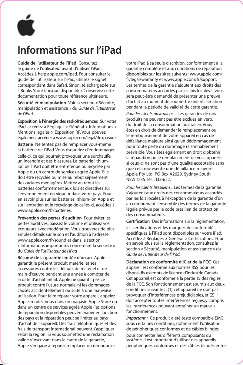 Page 1 de la notice Manuel utilisateur Apple iPad Mini 2021