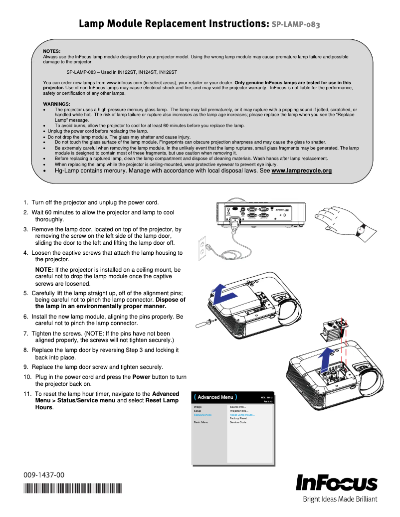 Page 1 de la notice Manuel utilisateur InFocus SP-LAMP-083