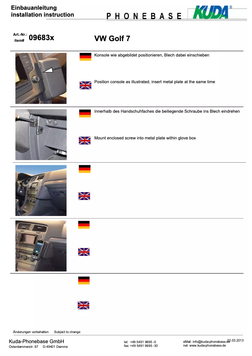 Page 1 de la notice Manuel utilisateur Kuda 096830