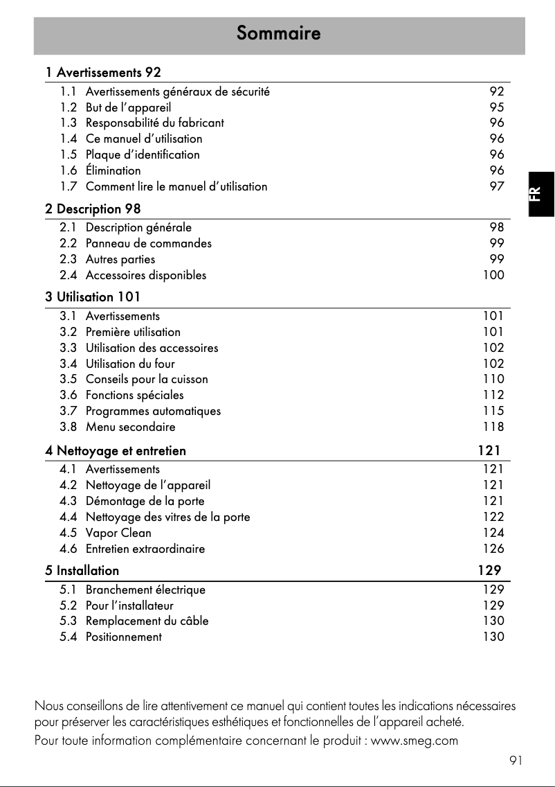 Page n°1 - Manuel utilisateur Smeg SFR9390X
