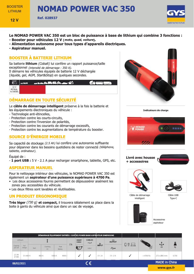 Image de la première page du manuel de l'appareil Nomad Power VAC 350
