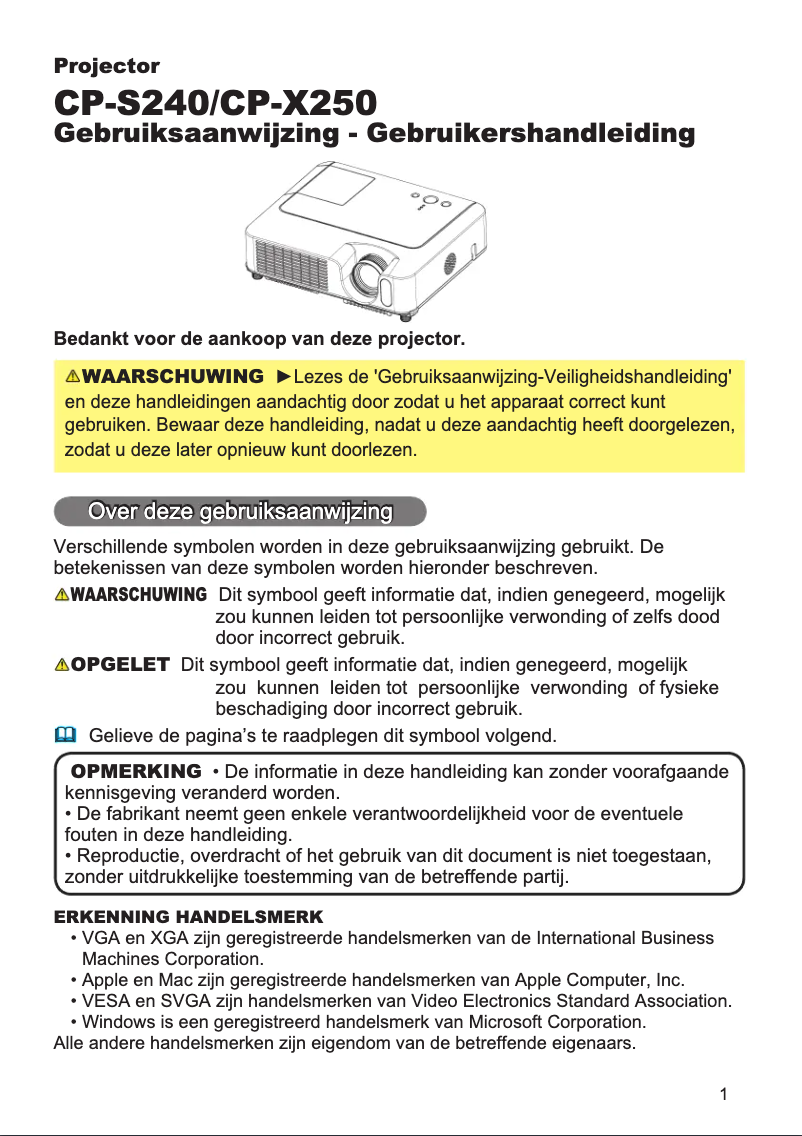Page 1 de la notice Manuel utilisateur Hitachi CP-S240WF