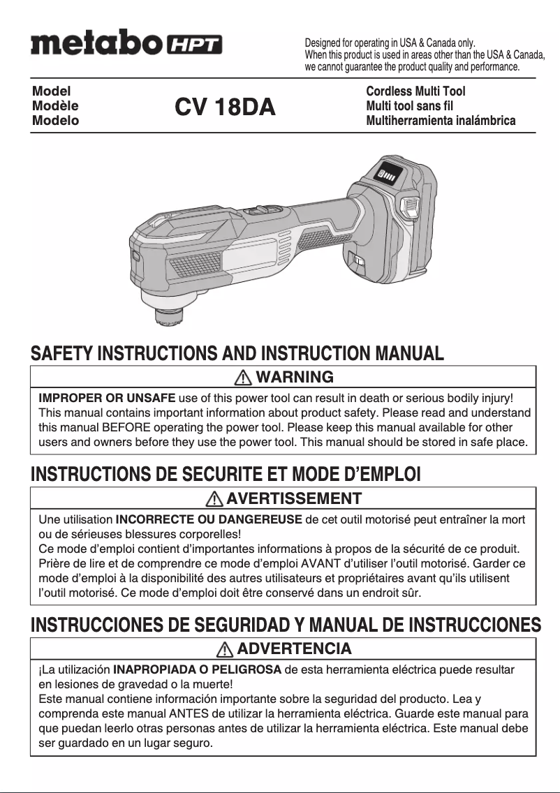 Page n°1 - Manuel utilisateur HiKOKI CV 18DA