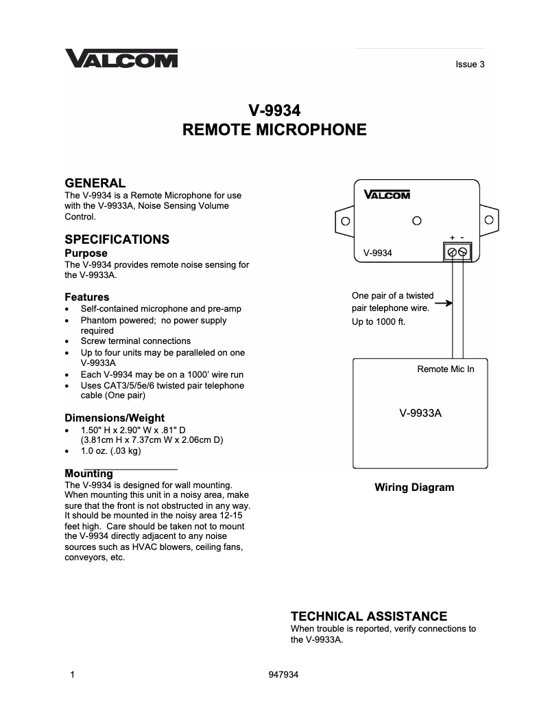 Page 1 de la notice Manuel utilisateur Valcom V-9934