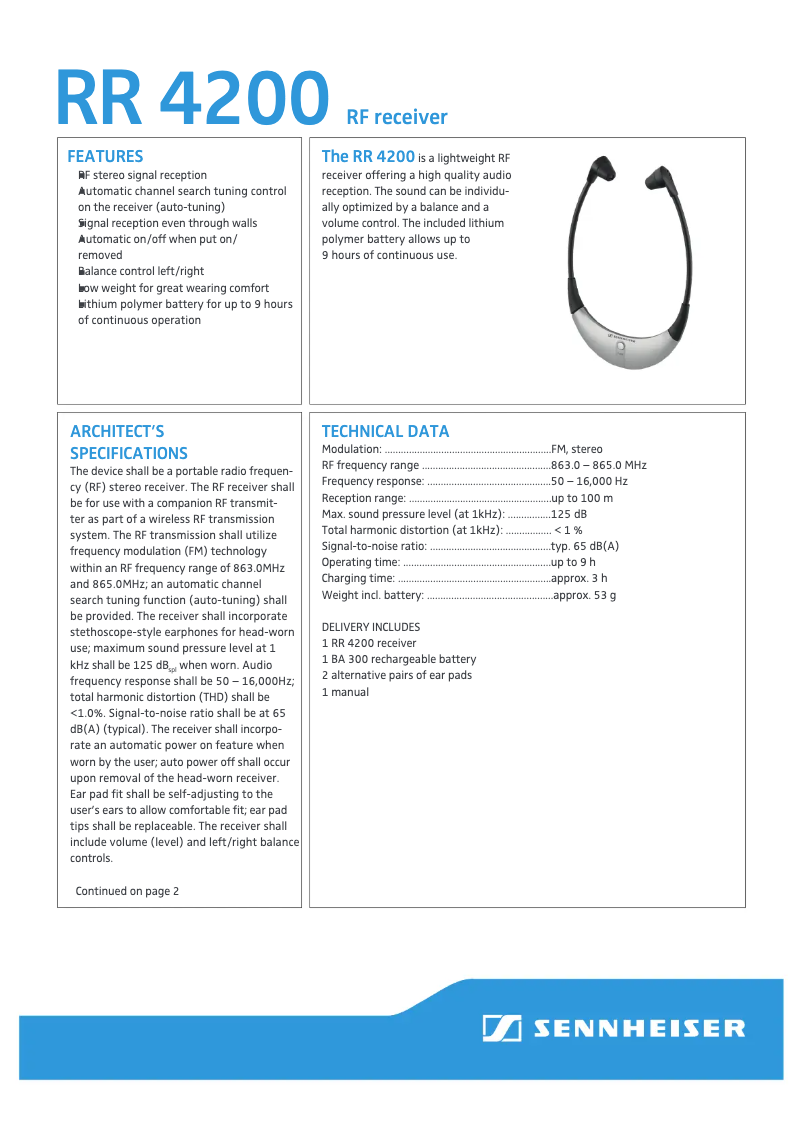 Page n°1 - Manuel utilisateur Sennheiser RR 4200 RF