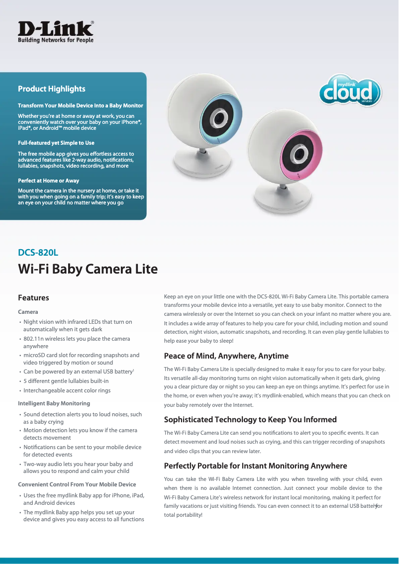 Page 1 de la notice Fiche technique D-Link DCS-820L