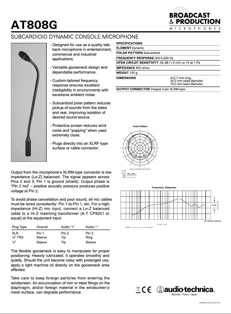 Page n°1 - Manuel utilisateur Audio-Technica AT808G
