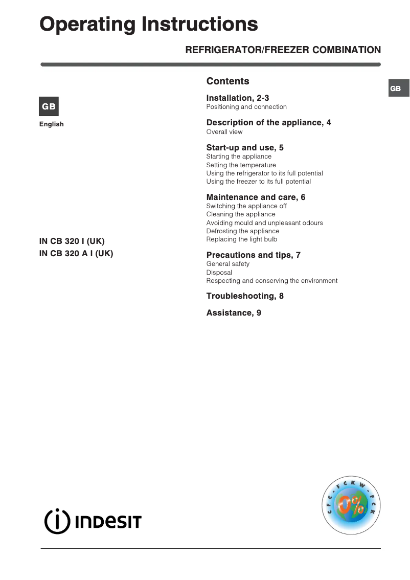Page n°1 - Manuel utilisateur Indesit INCB 320 A I