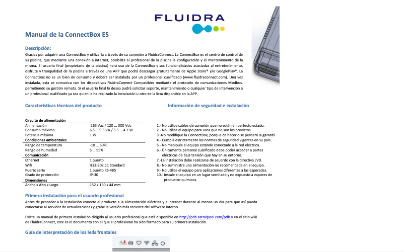 Page 1 de la notice Manuel utilisateur AstralPool Fluidra Connect Box
