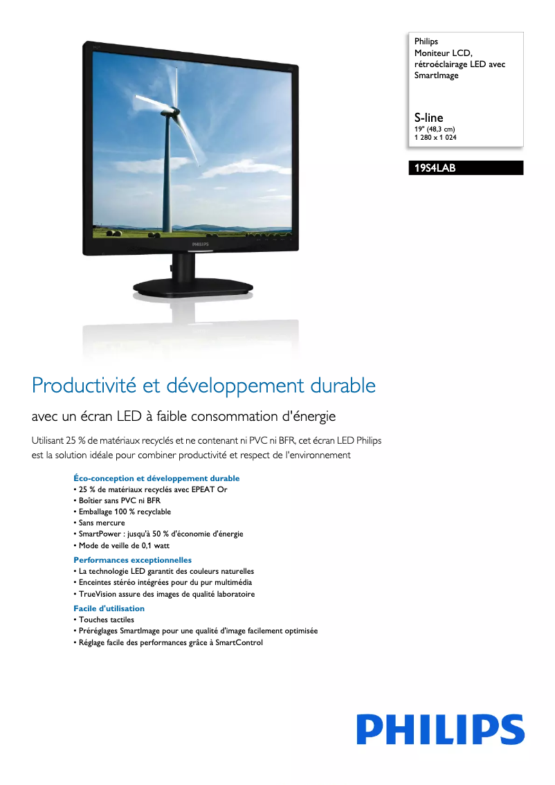 Page n°1 - Fiche technique Philips Brilliance 19S4LAB