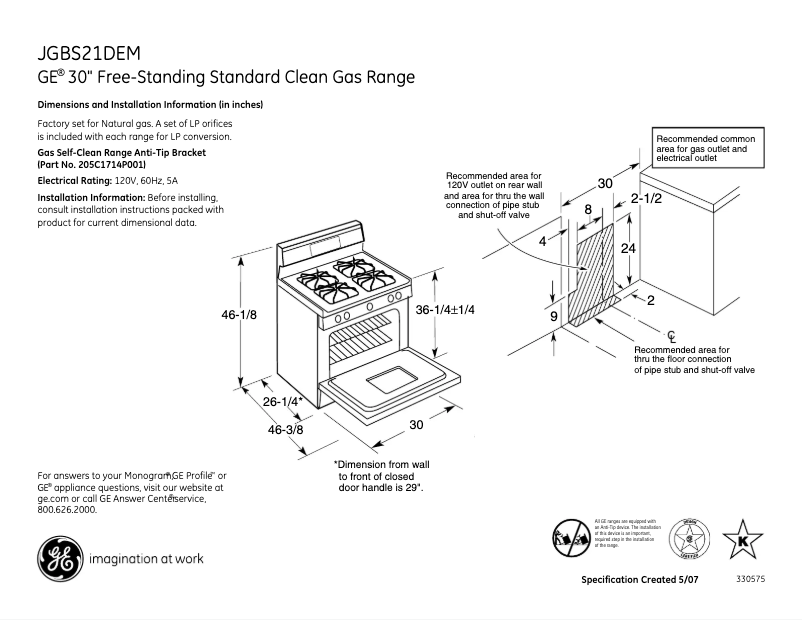 Page n°1 - Fiche technique GE JGBS21DEMCC