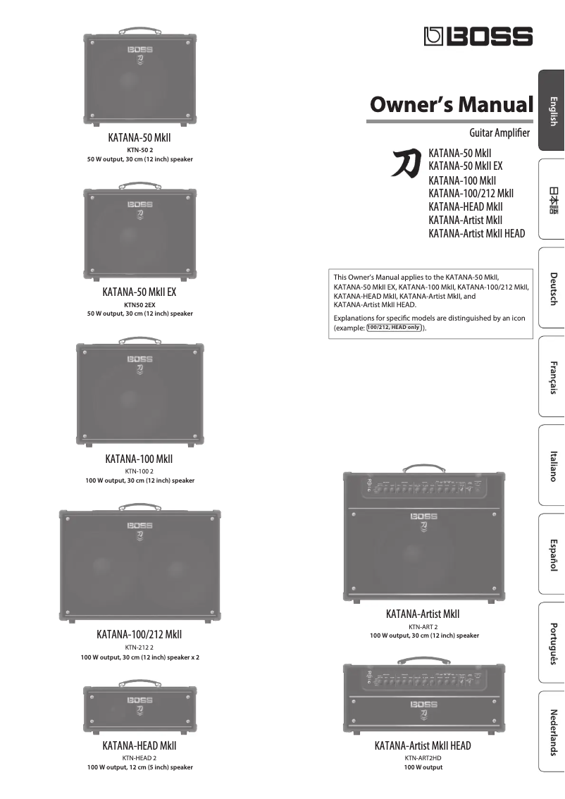 Page n°1 - Manuel utilisateur Boss KATANA Cabinet 212