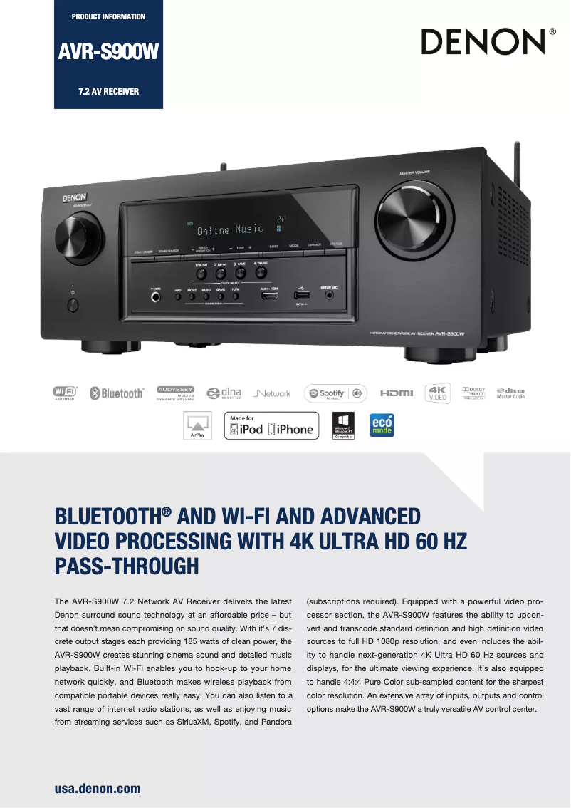 Page n°1 - Fiche technique Denon AVR-S900W