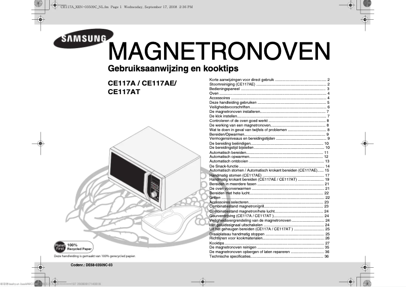 Page 1 de la notice Manuel utilisateur Samsung CE117AT