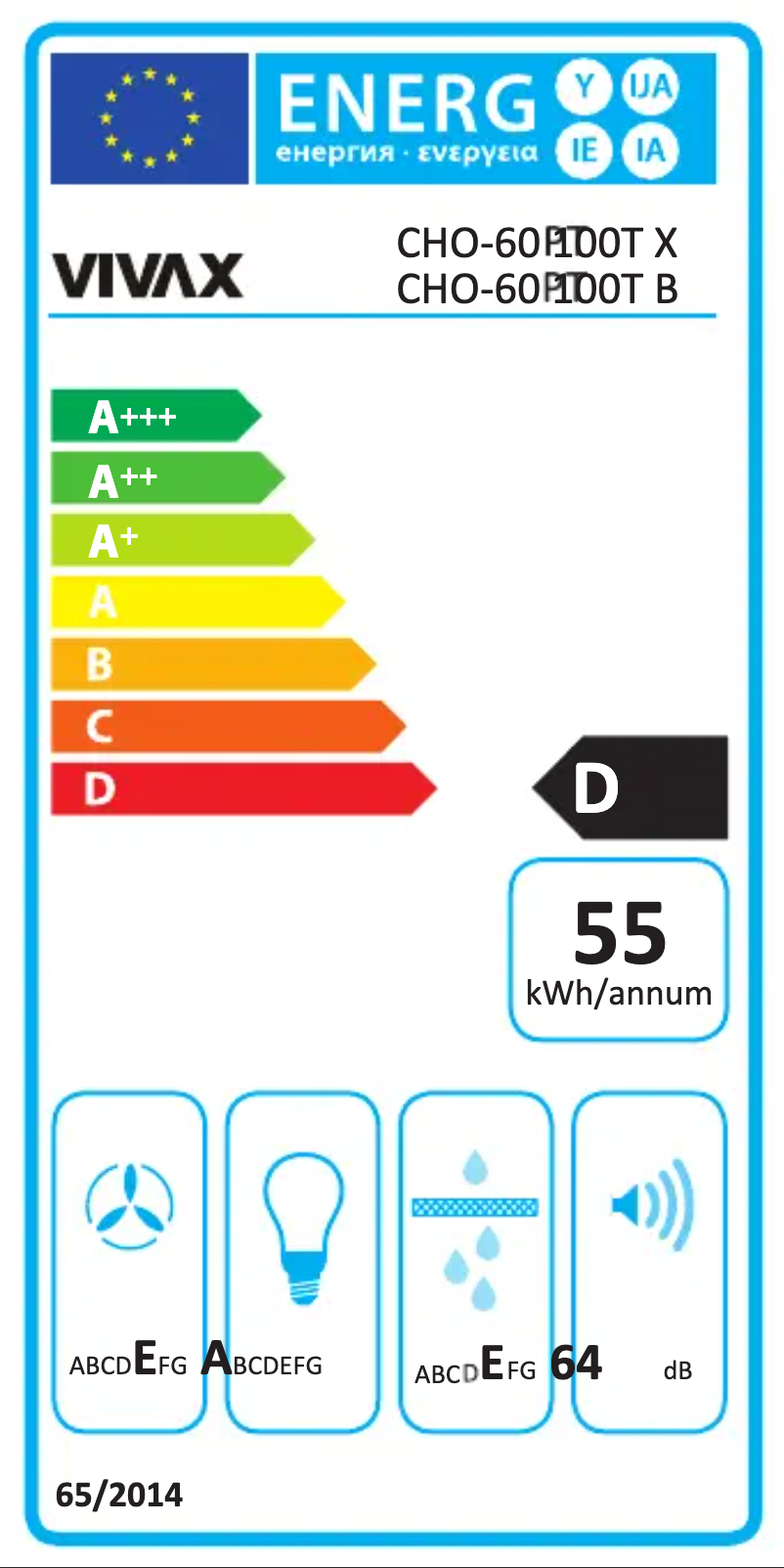 Page 1 de la notice Label énergétique Vivax CHO-60PT100T X