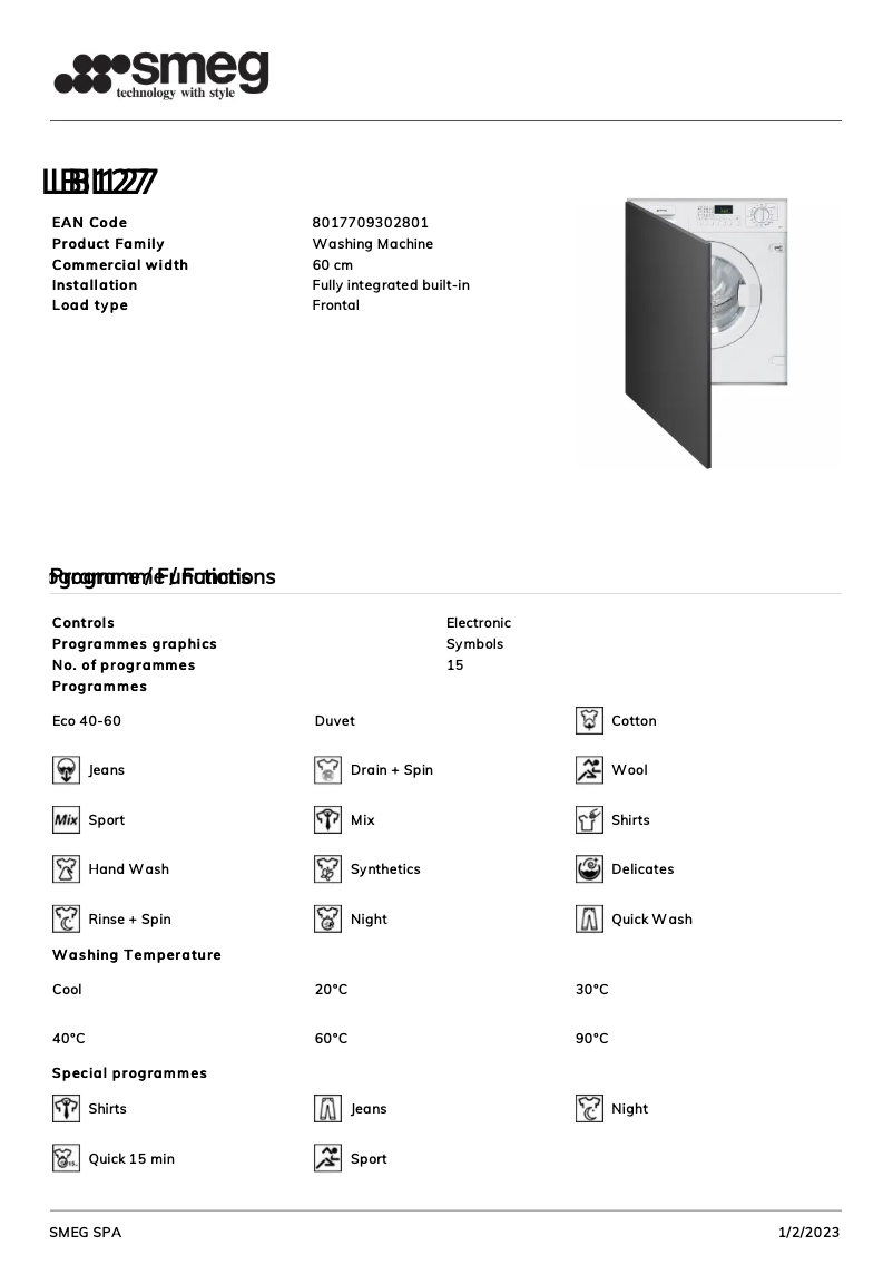 Page 1 de la notice Brochure Smeg LBI127