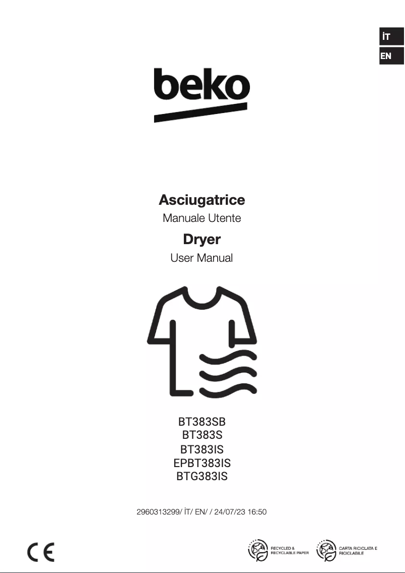 Page 1 de la notice Manuel utilisateur Beko BT383IS