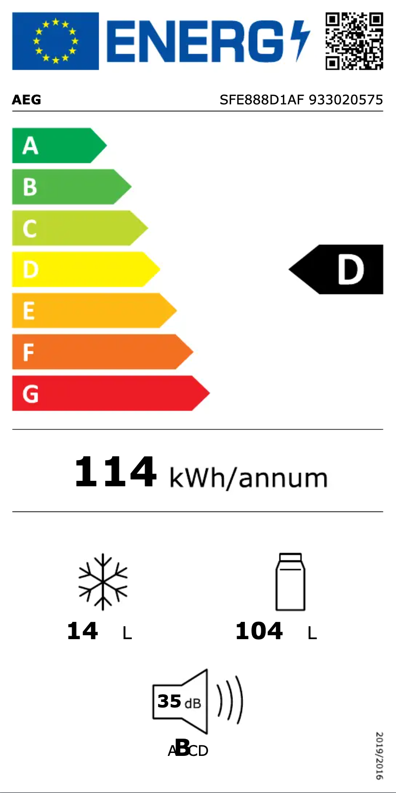 Page n°1 - Label énergétique AEG SFE888D1AF