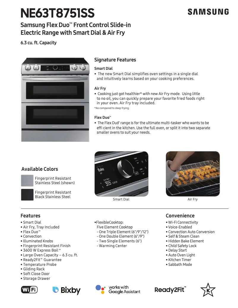 Page n°1 - Fiche technique Samsung NE63T8751SG