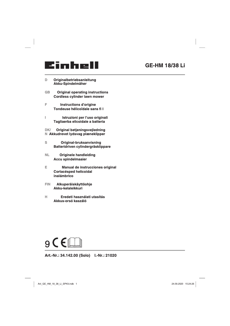 Page n°1 - Manuel utilisateur Einhell GE-HM 18/38 Li-Solo