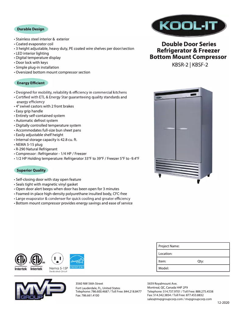 Page 1 de la notice Manuel utilisateur Kool-It KBSF-2