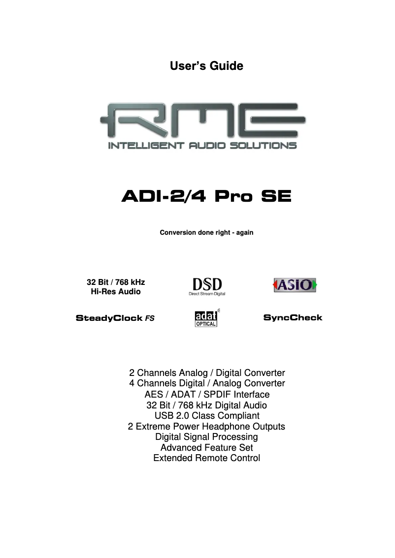 Page 1 de la notice Manuel utilisateur RME ADI-2/4 Pro SE