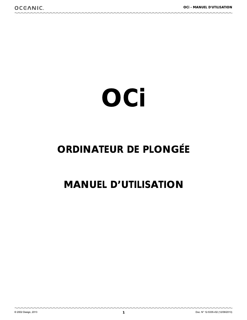 Page 1 de la notice Manuel utilisateur Oceanic OCI