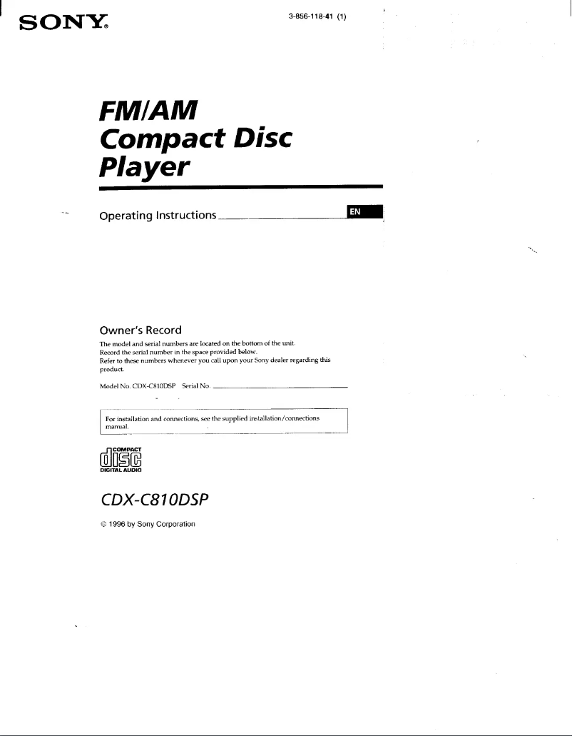 Page 1 de la notice Manuel utilisateur Sony CDX-C810