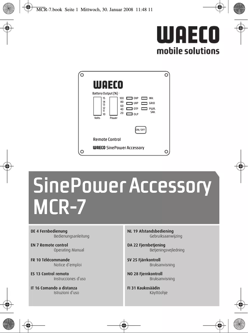 Página 1 del manual Manual de usuario Waeco SinePower Accessory MCR-7