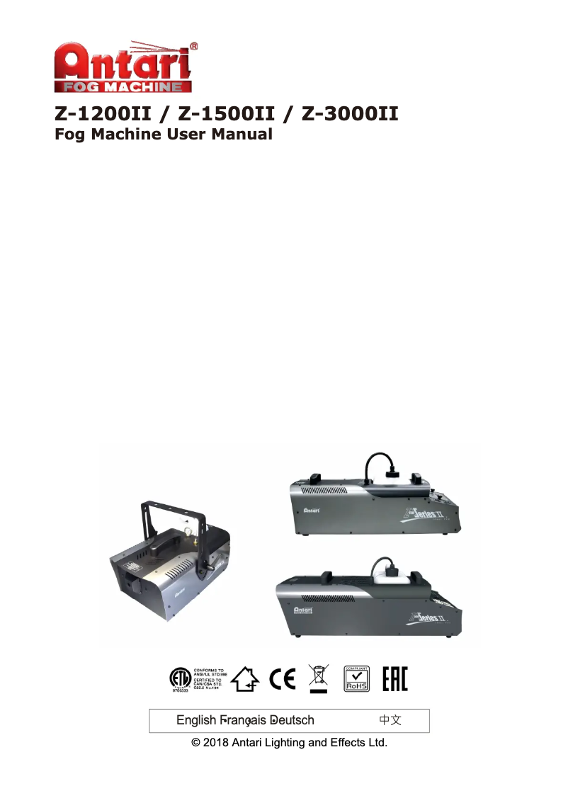 Page n°1 - Manuel utilisateur Antari Z-3000 MK2