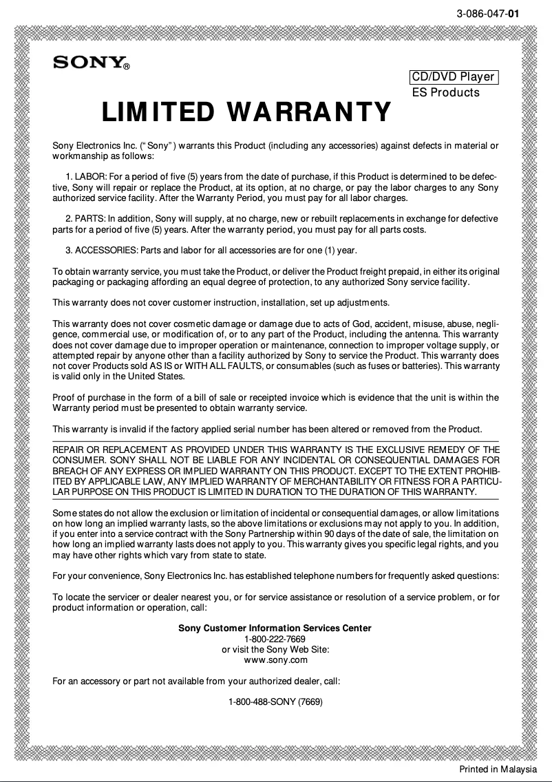 Page 1 de la notice Mode d'emploi Sony CDP-C85ES