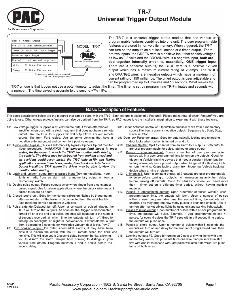 Page 1 de la notice Manuel utilisateur PAC TR-7