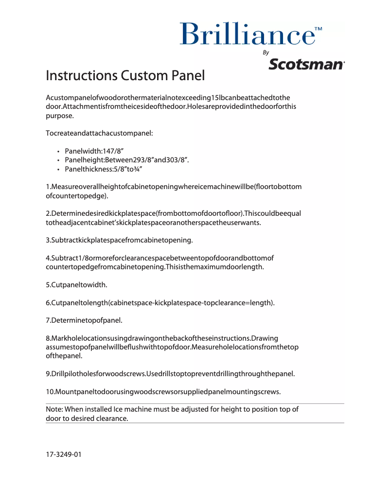 Page 1 de la notice Instructions / montage Scotsman SCN60PA1SU