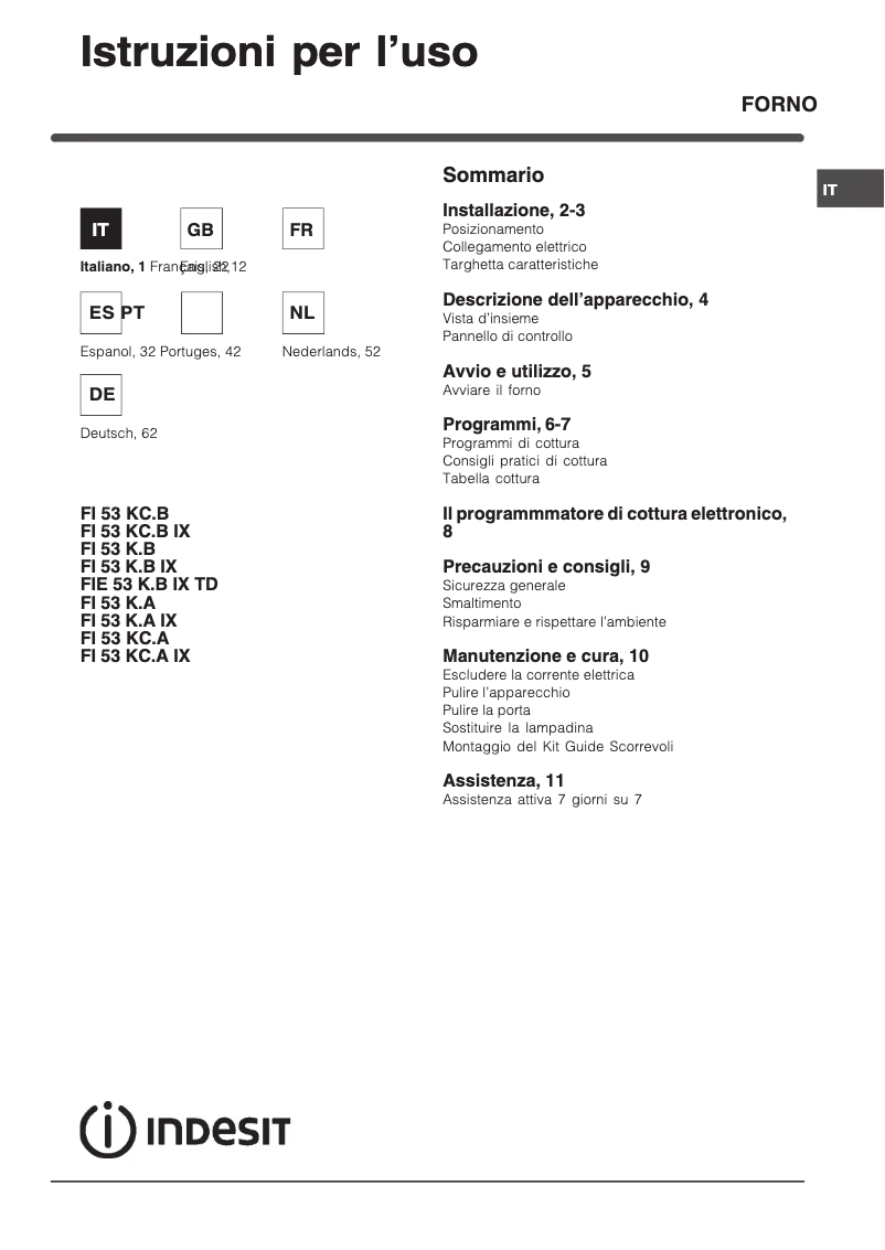 Page n°1 - Manuel utilisateur Indesit FI 53 KC.A (BK)