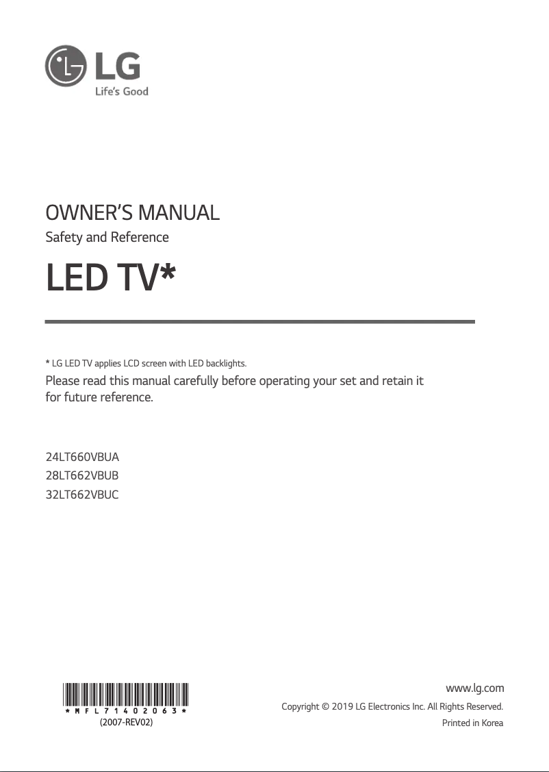 Page 1 de la notice Manuel utilisateur LG 28LT662VBUB