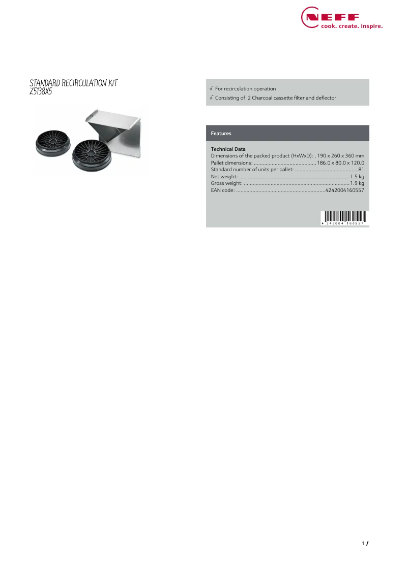 Page 1 of the manual User Manual Neff Z5138X5